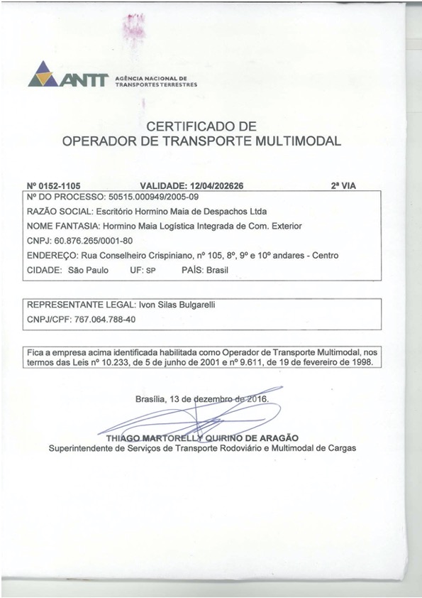 Certificação ANTT